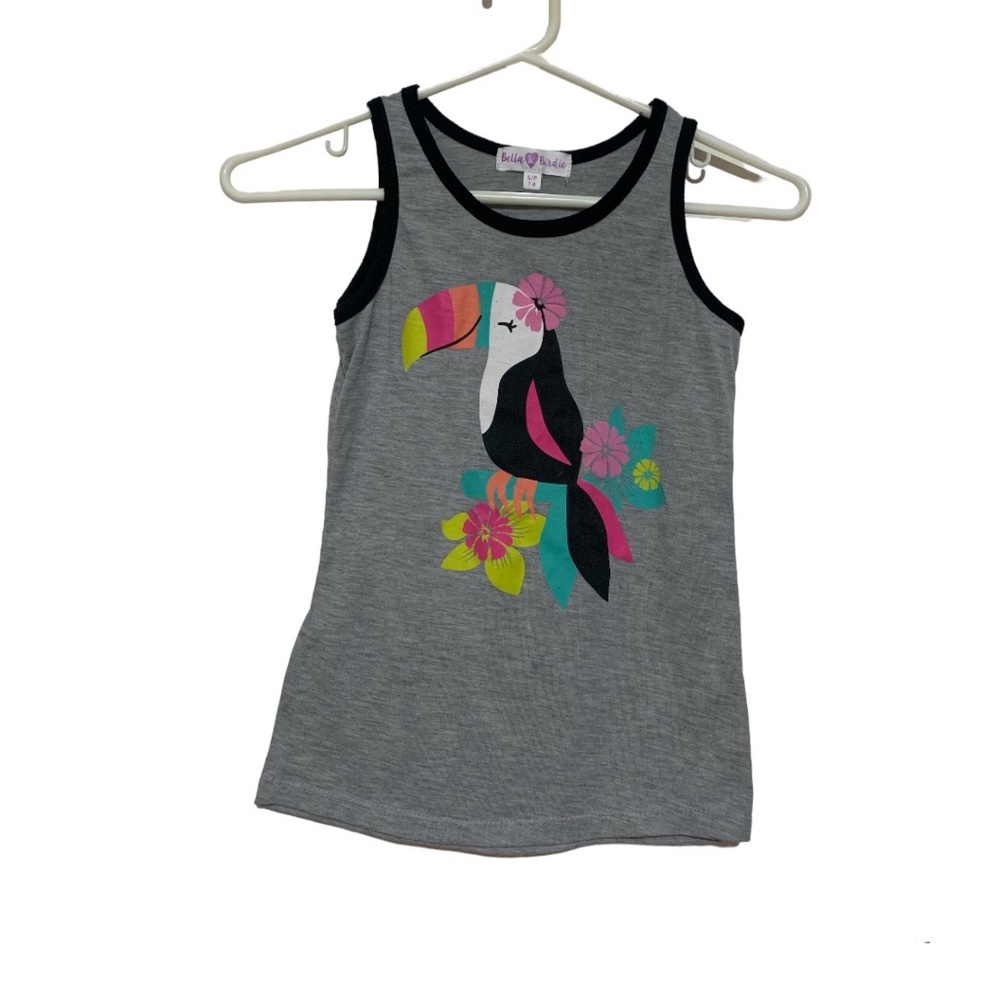 4/$20 Bella & Birdie girls rainbow Toucan tank top